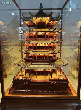 百年匠心金丝楠木黄鹤楼摆件微古建筑模型实木仿古纯手工木雕高级