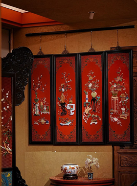 红木家具小叶紫檀缅甸花梨老挝大红酸枝中堂四条屏中式挂屏装饰画