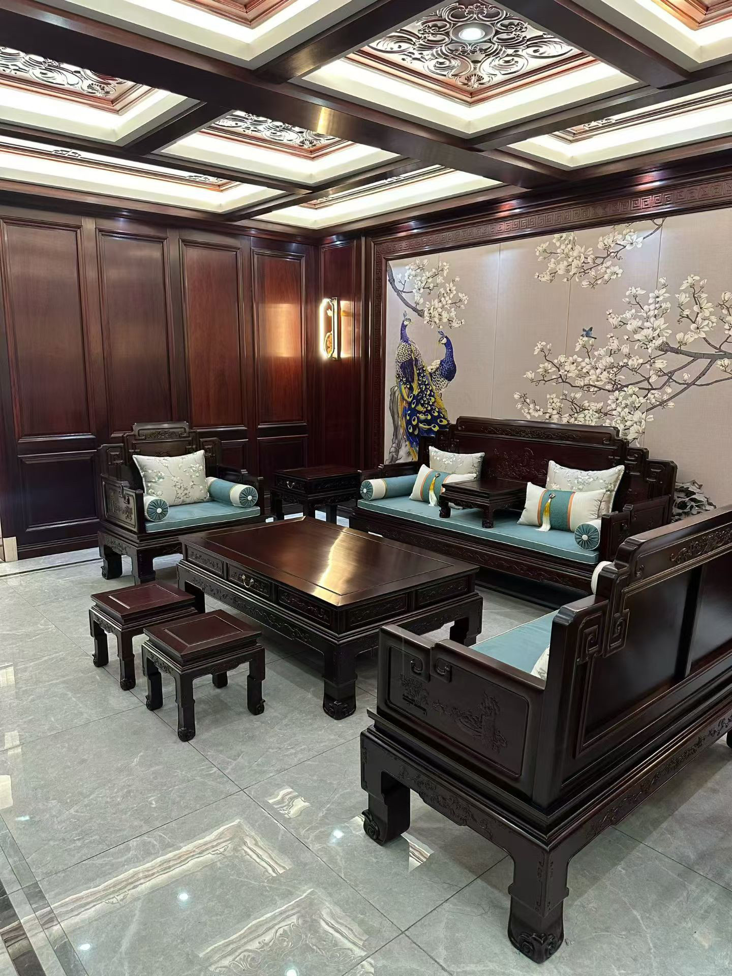 红木家具缅甸花梨木老挝大红酸枝沙发血檀祥龙沙发中式客厅沙发