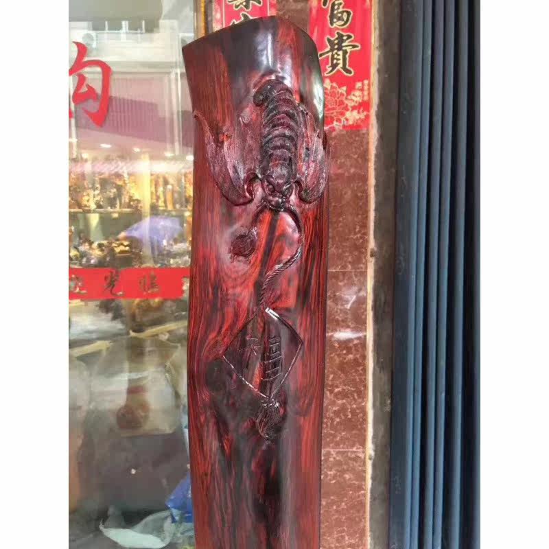 老挝大红酸枝交趾黄檀福从天降镇宅风水柱实木工艺摆件红木家具属于什么档次？