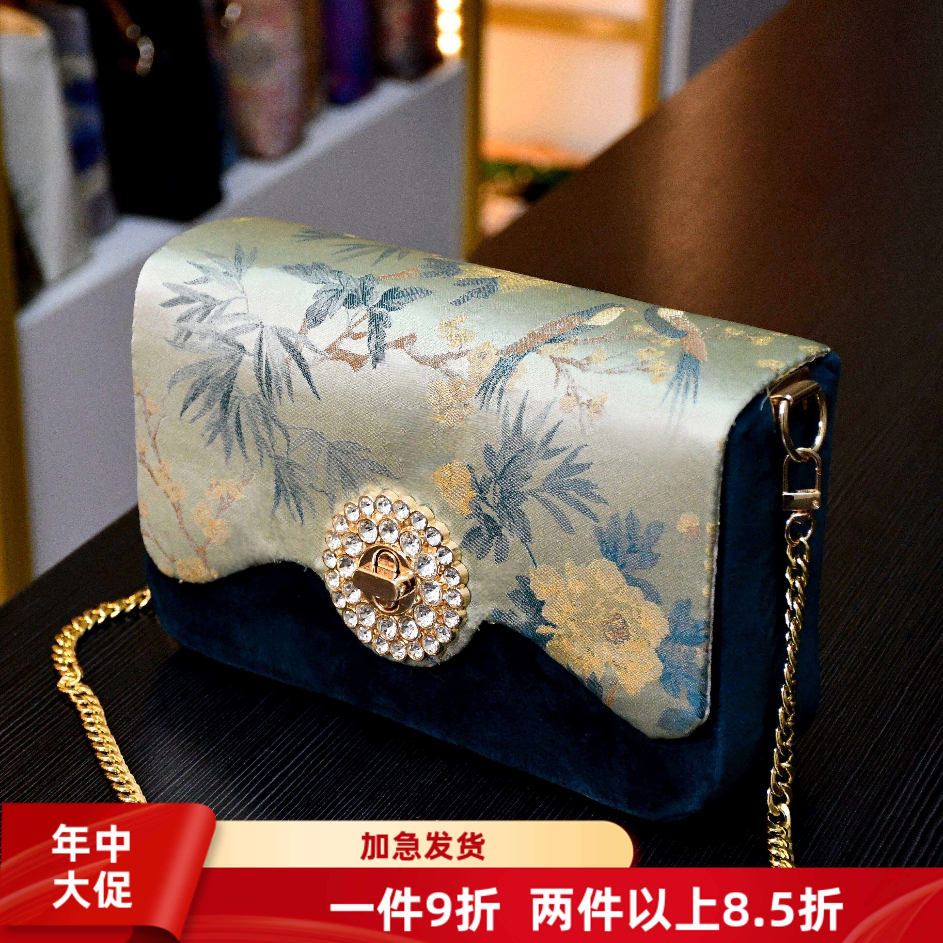 渔灯豆腐包-非遗宋锦锦缎绣花新中式口金包手工包DIY材料包