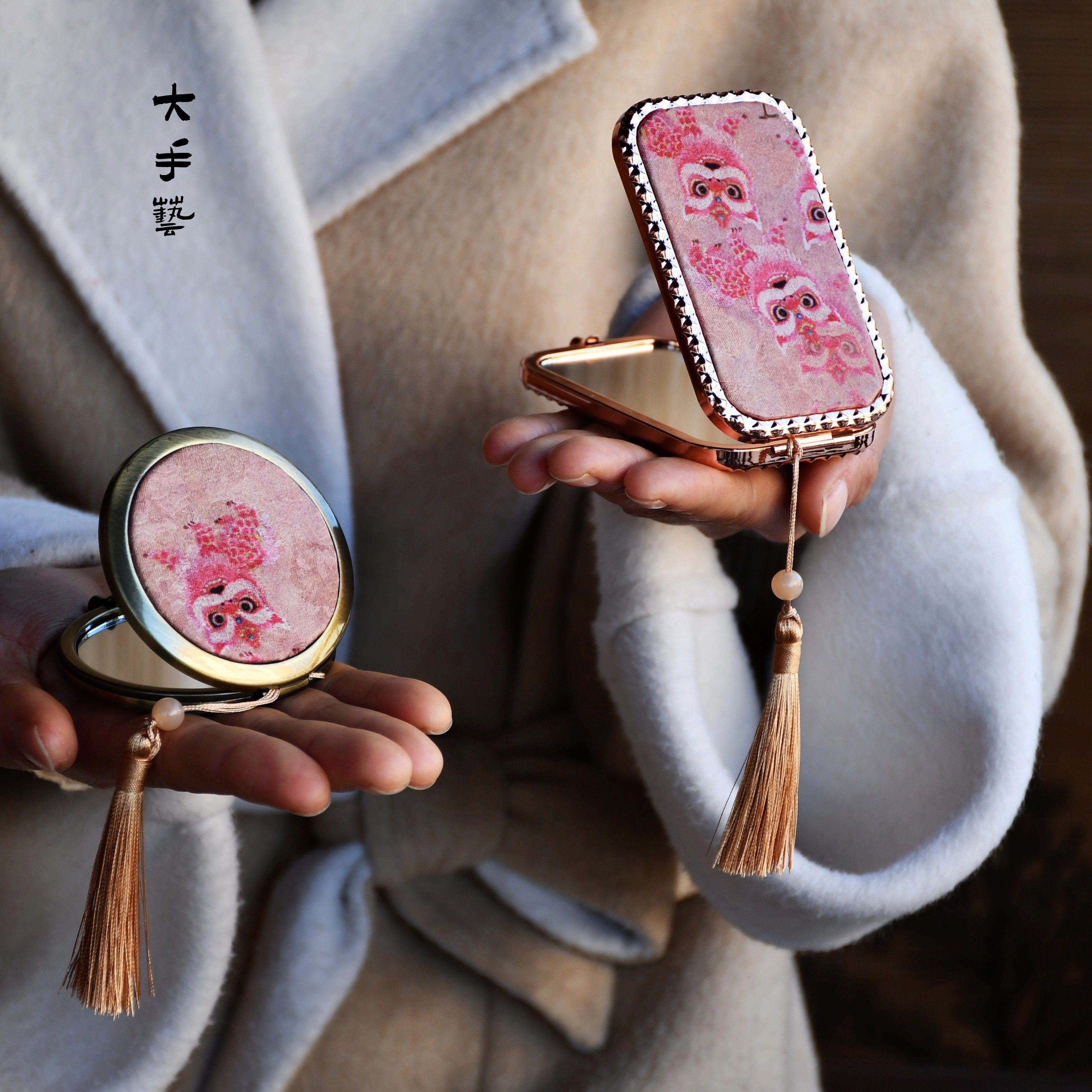 宋锦镜子-新中式宋锦真丝布艺锦缎化妆镜DIY材料包手工作业研学,居家布艺,缝纫DIY材料套装,淘宝优惠券,粉丝福利购,淘宝优惠卷