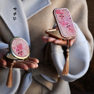 宋锦镜子-新中式宋锦真丝布艺锦缎化妆镜DIY材料包手工作业研学