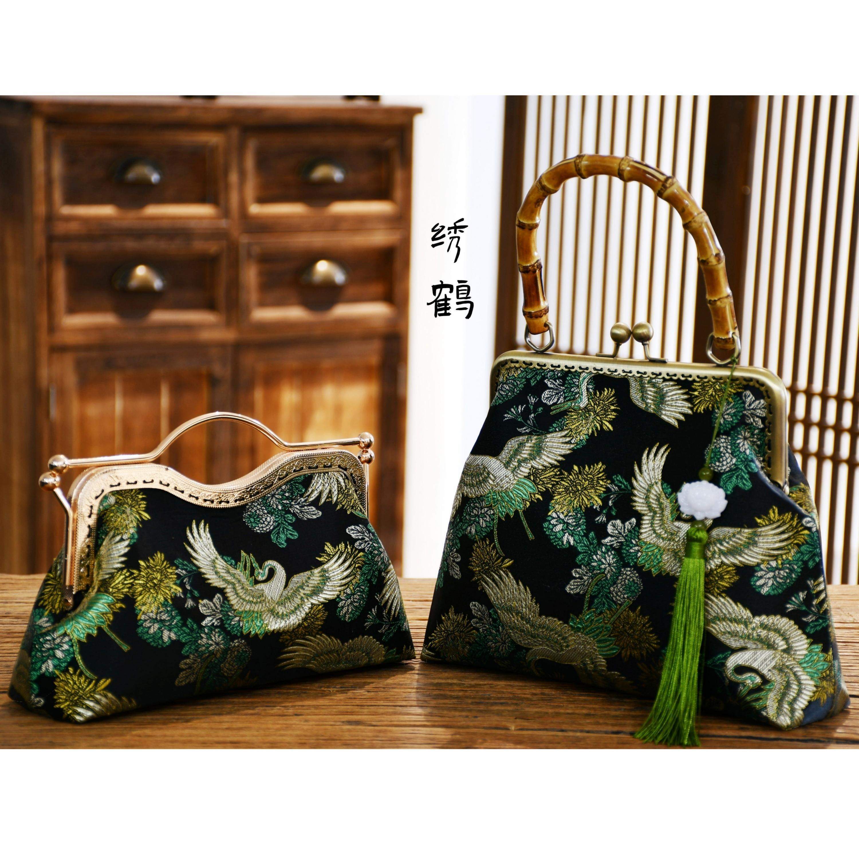 绣鹤-非遗宋锦真丝仙鹤口金包DIY材料包布艺手工包汉服旗袍包