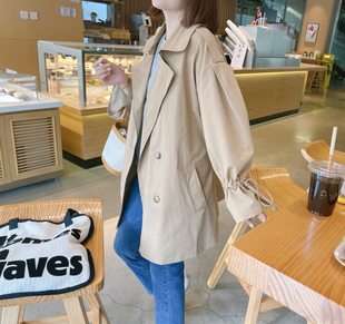 洋气收腰花苞袖 秋新款 优雅女人风衣外套 女装 兔美善韩国代购