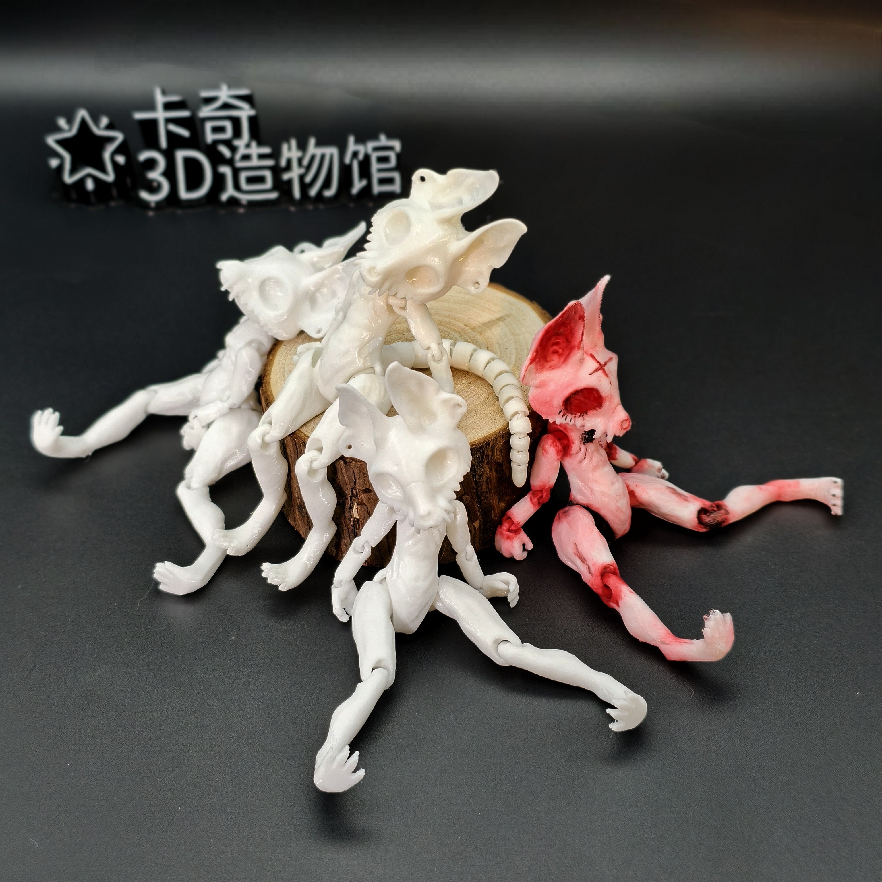 3d打印恶魔小猫咪关节可动跳舞小兽怪兽玩偶哥特骷髅头骨手办摆件图片