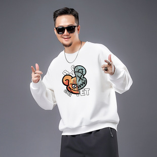 卡通印花圆领卫衣大码春秋季胖子新款半脸灰鼠宽松长袖内搭打底衫