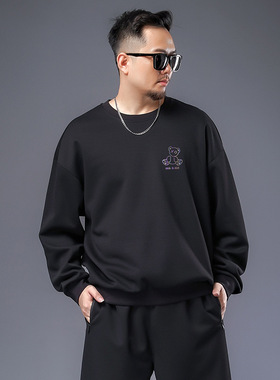黑色圆领卫衣男宽松2025年大码XO幻小熊休闲运动上衣潮流印花长袖