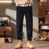 男装 宽松加肥直筒百搭cleanfit长裤 春秋潮 大码 弹力黑色弯刀牛仔裤