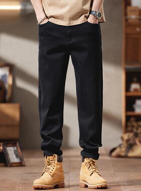 弹力黑色弯刀牛仔裤大码宽松加肥直筒百搭cleanfit长裤男装春秋潮