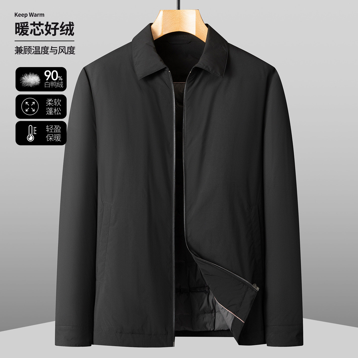 商务翻领加肥加大鹅绒羽绒服男士加厚保暖秋冬款肥佬宽松冬季外套