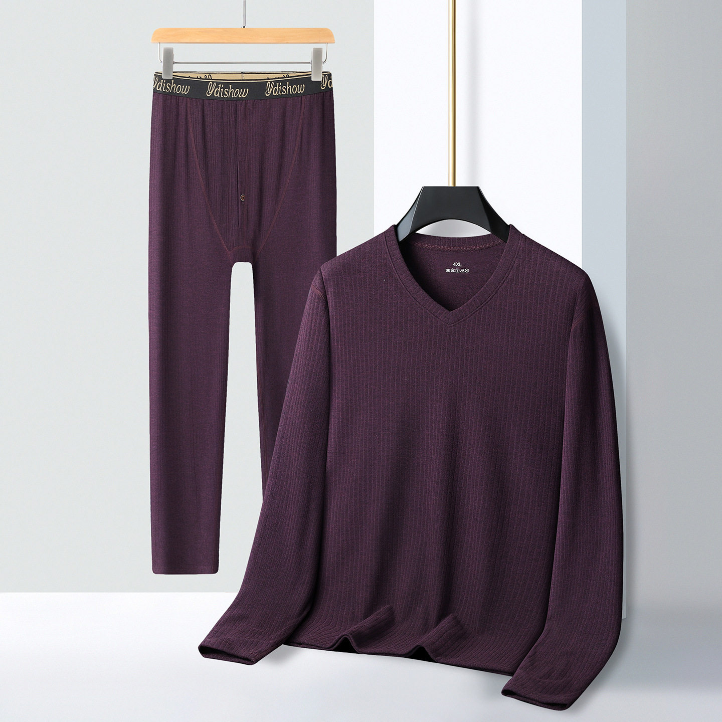 胖哥加大德绒V领保暖内衣套装