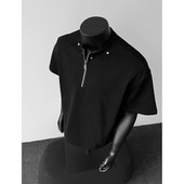 重磅半拉链铆钉设计短袖 慵懒挺阔大码 美式 肩部硬挺遮肉显瘦T恤男