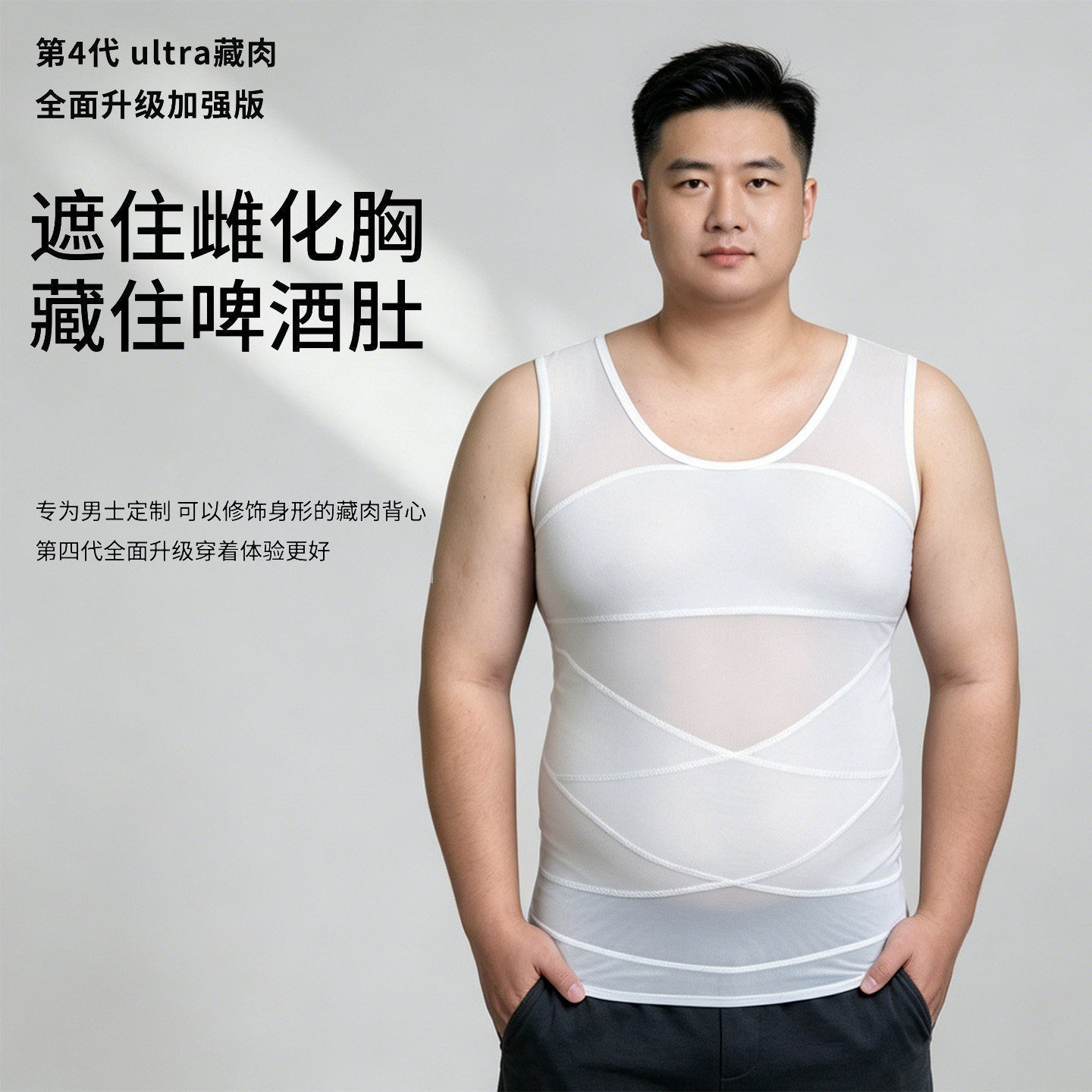 胖哥第4代男士高弹塑身衣藏肉神器雌化胸脂肪胸大码收腹塑形背心 - 实物图