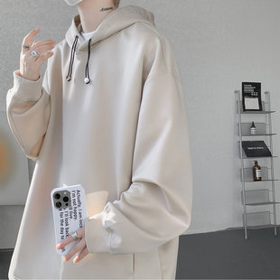 美式连帽空气层卫衣胖子宽松休闲抗皱口袋男连帽下摆开叉套头衫秋