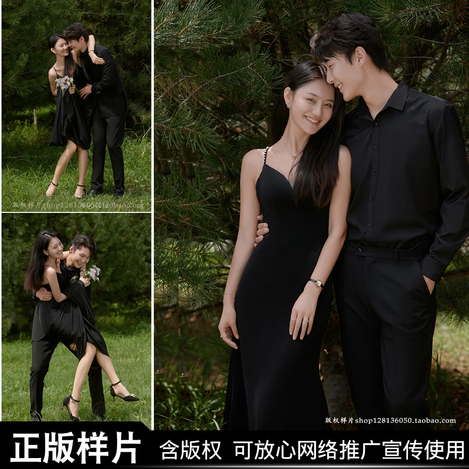影楼婚纱照样片展会外景草坪小清新树林森系高定草地黑纱客样片