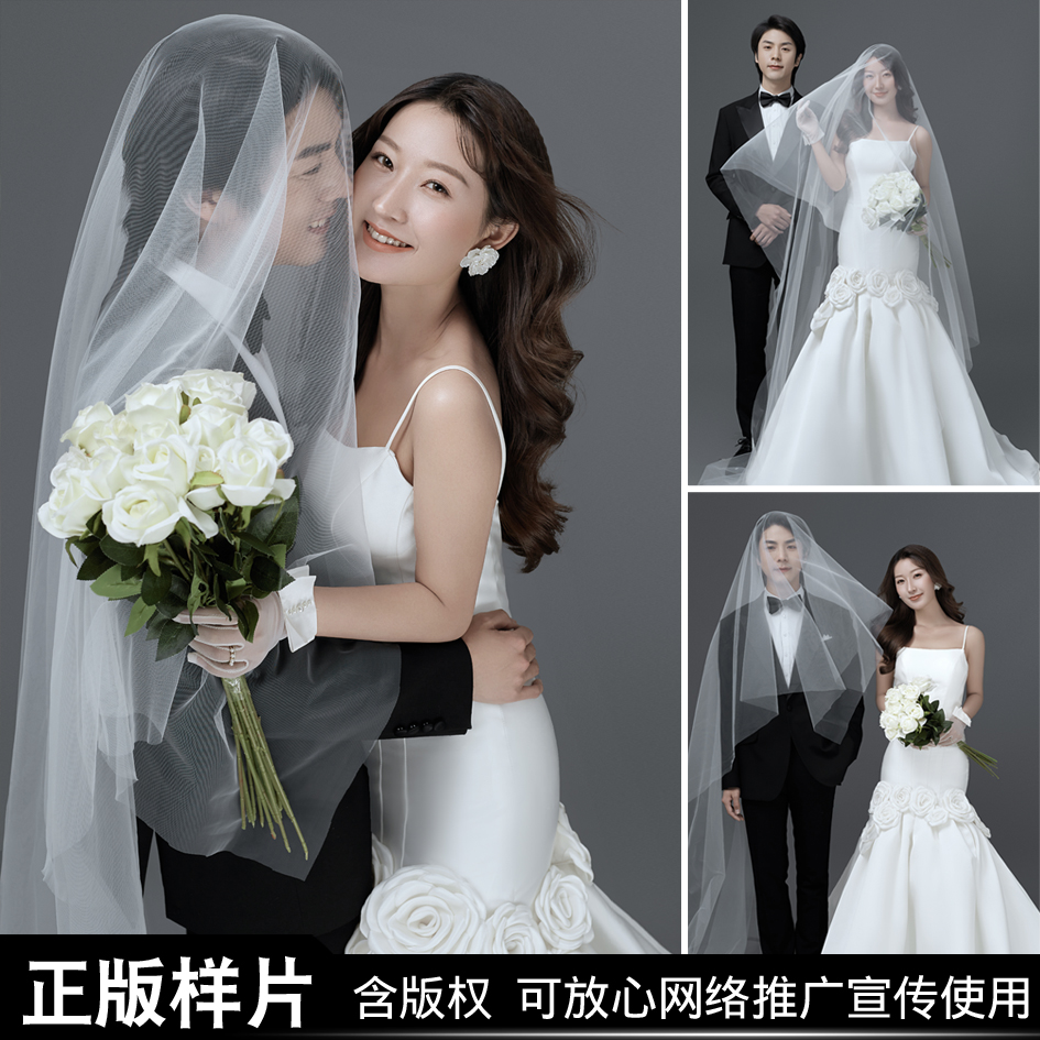 影楼婚纱照摄影样片展会室内版权单色花絮视频韩式极简白纱客样片