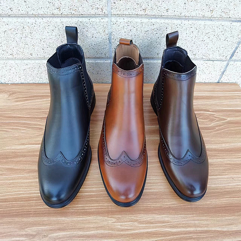 英伦商务切尔西靴男真皮尖头大码