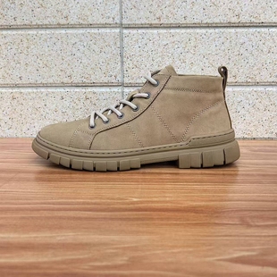 高帮男鞋头层牛皮系带秋季百搭休闲鞋透气外贸马工靴子男真皮缝线