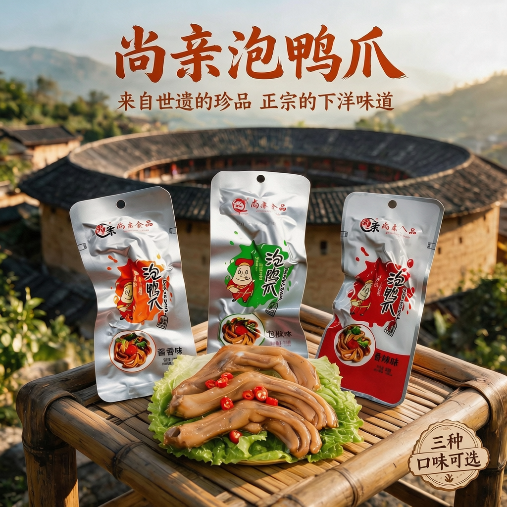 龙岩泡鸭爪下洋尚亲酱香泡椒香辣味真空包装休闲即食土楼鸭掌包邮