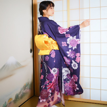 和风日本和服女改良版正装大振140衣长便穿抗皱定位花稿和服套装