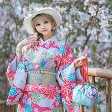 和风写真日本和服女传统印花涤纶改良版和服抗皱可调解衣长宽松