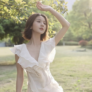 孙乐言同款连衣裙玫瑰花浪漫度假礼服裙女气质纯欲风海边沙滩裙子