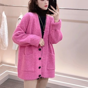 复古慵懒风混纺毛衣外套秋冬高级新款大衣松弛感穿搭针织开衫