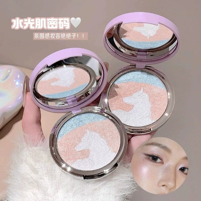 正品马年三色高光粉清冷纯欲感面部提亮粉金碎钻爆闪眼影立体水光