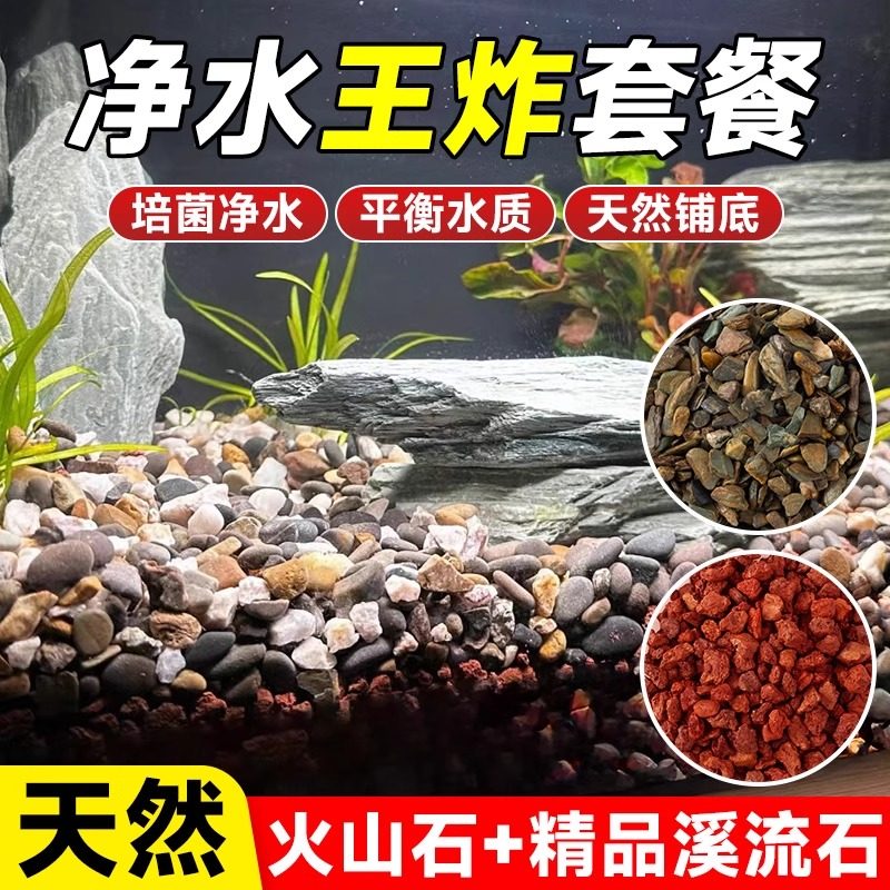 原生水族古法养鱼原生石火山石图片