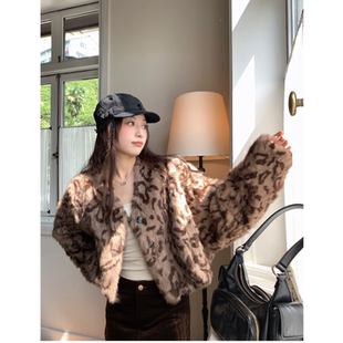 貂毛拼貂皮草皮衣外套女 立领机车款 sieyiu2025新款 豹纹水貂毛短款