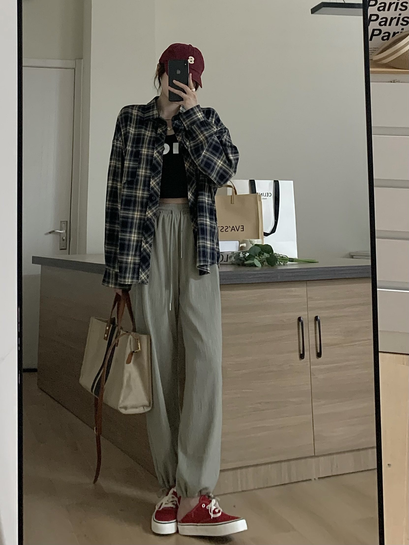 sieyiu长袖格子衬衫春夏美式复古
