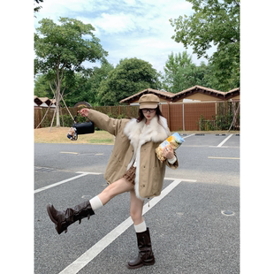 sieyiu 风可脱卸狐狸毛连襟领90白鹅绒派克服羽绒服冬女 酷飒工装