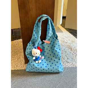 韩系小众波点绒面帆布包包女2025新款大容量通勤背心包单肩托特包