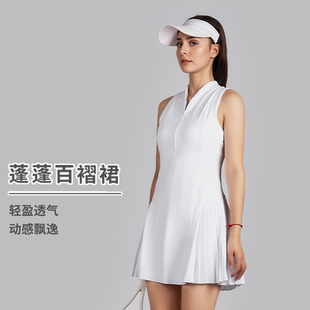 百搭白色防走光无袖 2025女士绝美网球服运动套装 羽毛球连衣裙