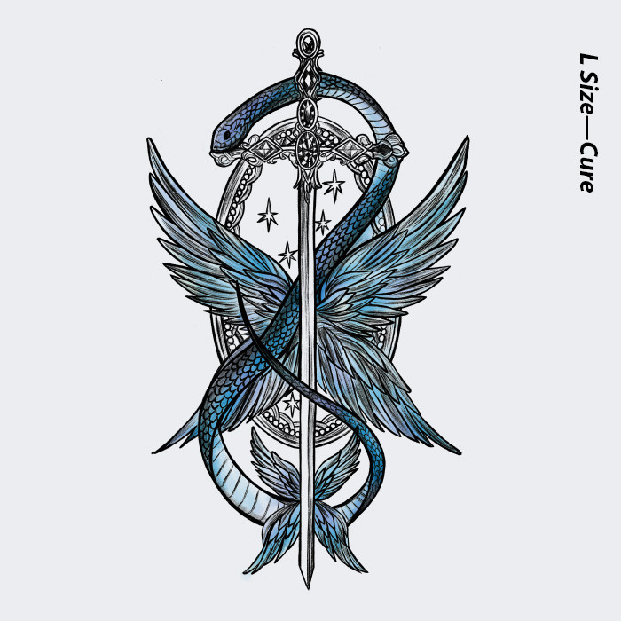 neuf弗 花臂系列纹身贴 蛇与剑 青蛇绕宝剑羽毛翅膀防水纹身贴