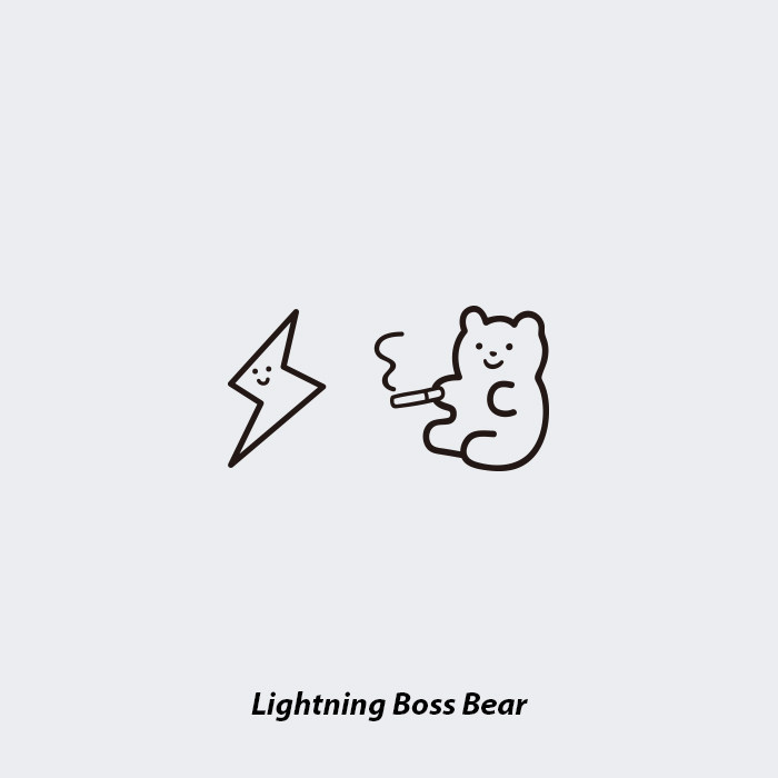 neuf弗防水纹身贴《闪电熊老大》黑白线条小图卖萌情侣百搭ins风