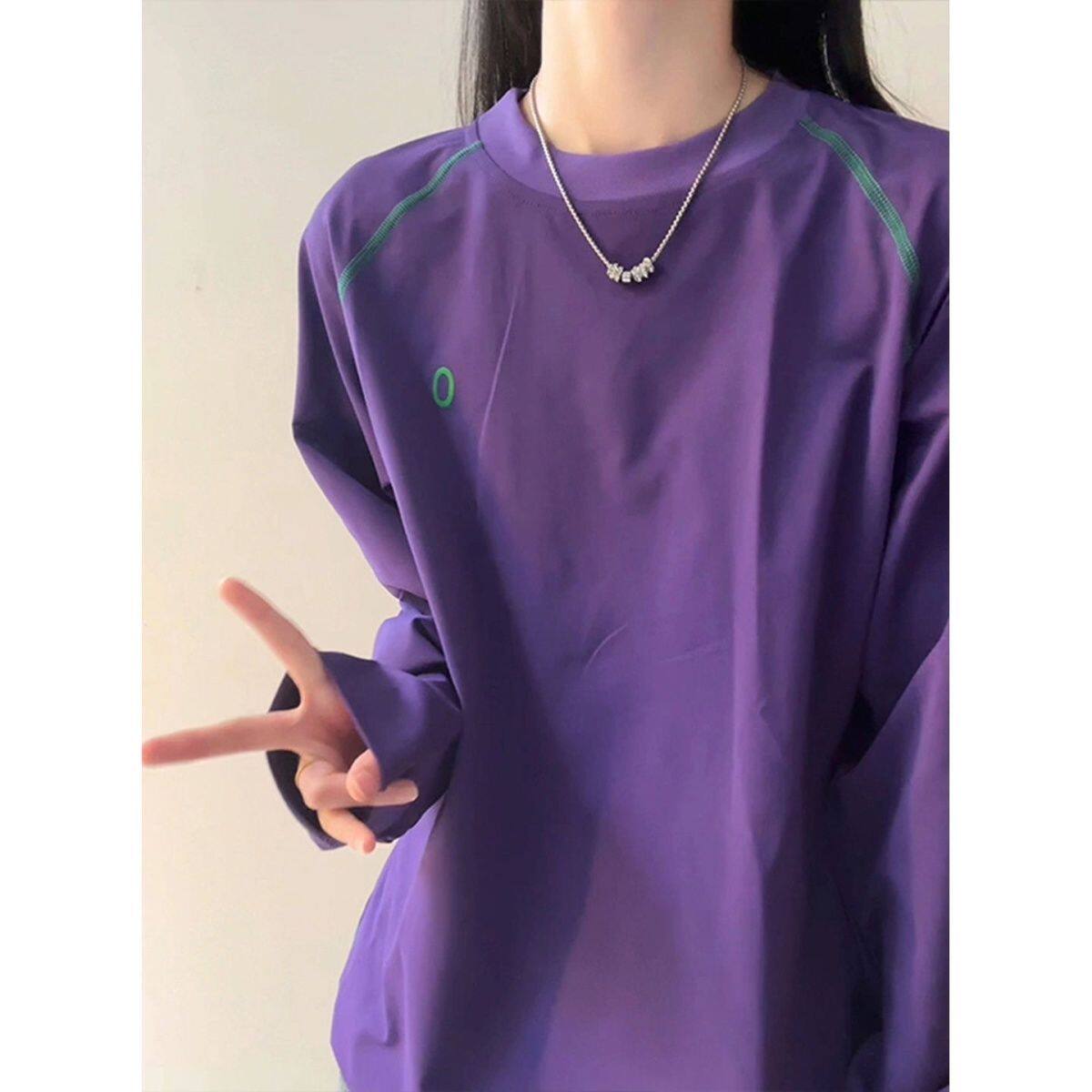 男女款美式哈苏线长袖t恤秋冬慵懒风防晒速干衣户外运动羽毛球服