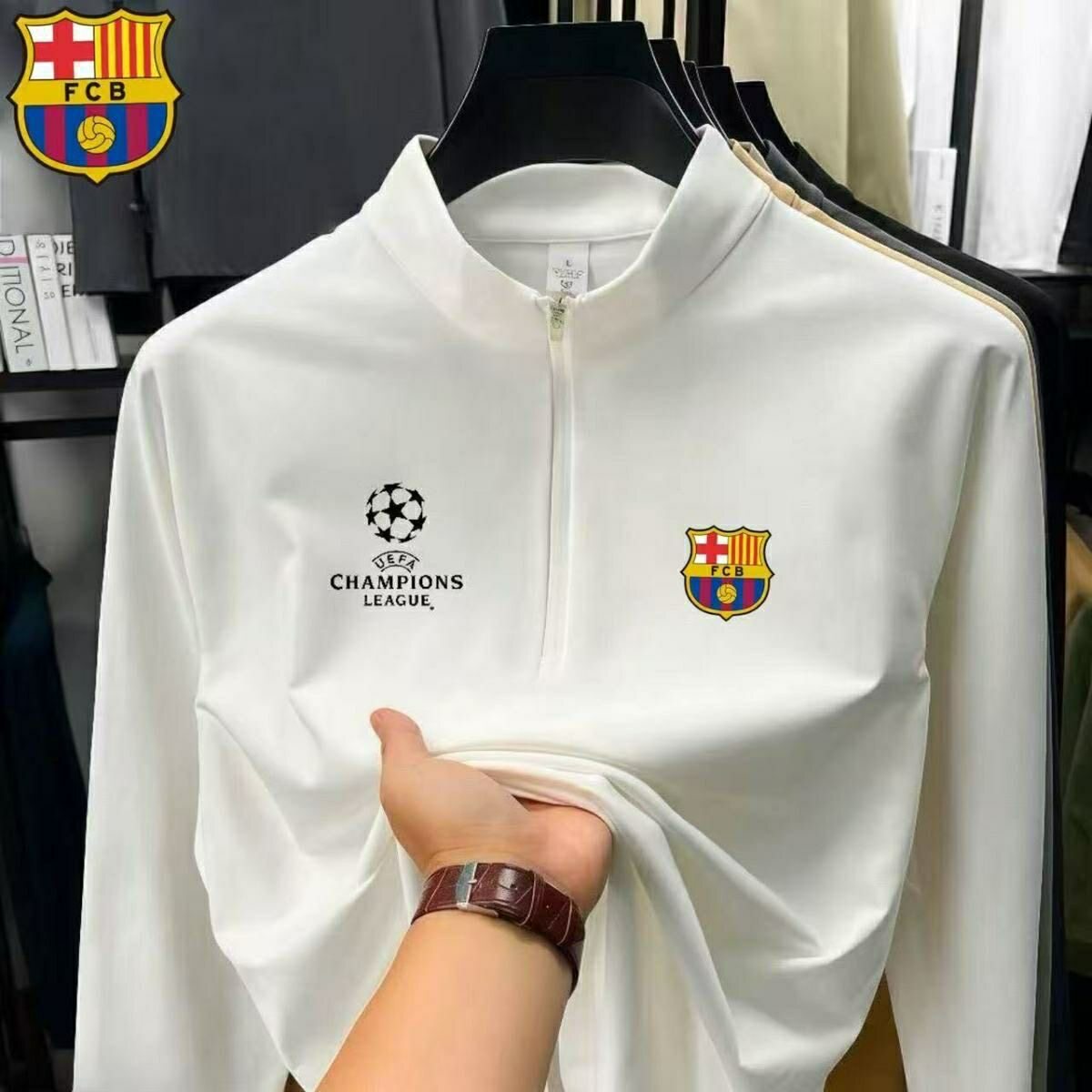 皇马巴萨训练服贝林厄姆姆巴佩球迷足球服秋冬热身运动半拉链长袖