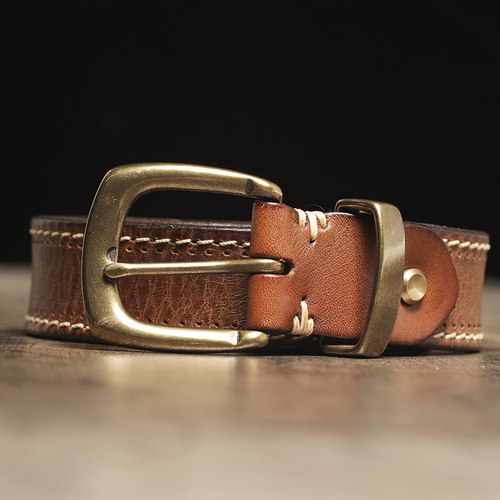 皮轩阁男头层牛皮铜百搭皮带