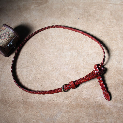 编织女士腰带打结纯牛皮小皮带