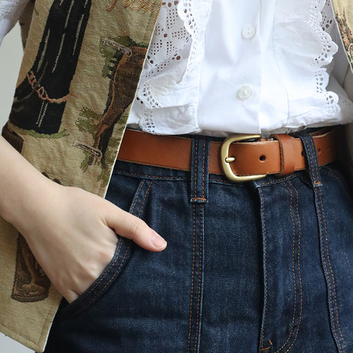 手工复古风头层牛皮可打结软腰带