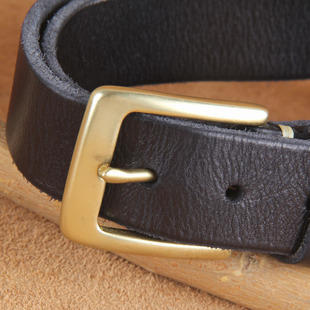 男士 铜针扣皮带复古头层纯牛皮腰带男百搭牛仔纯铜扣头皮带3.3cm