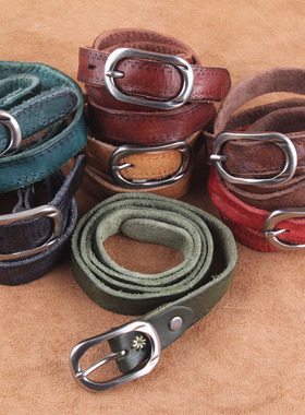 真皮针扣头层牛皮皮带女款复古针扣腰带女夏休闲简约百搭软皮带潮