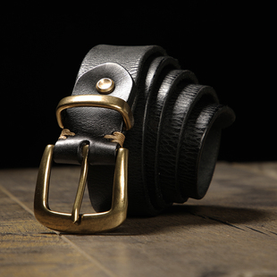 带 皮带男真皮纯牛皮复古铜扣腰带头层牛皮针扣软皮潮牛仔裤 工装 裤