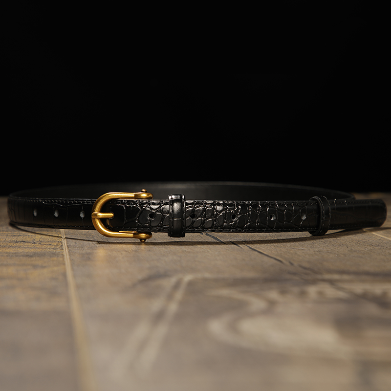 ins风韩版时尚牛皮细腰带鳄鱼纹装饰窄皮带女夏简约时尚百搭文艺
