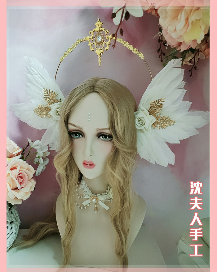 洛丽塔独家lolita花嫁天使翅膀羽毛光环圣母光环拍照道具可改色