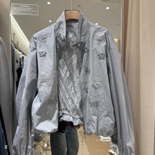 韩版翻领蕾丝拼接小马镂空短外套女2026春款时尚百搭减龄拉链夹克