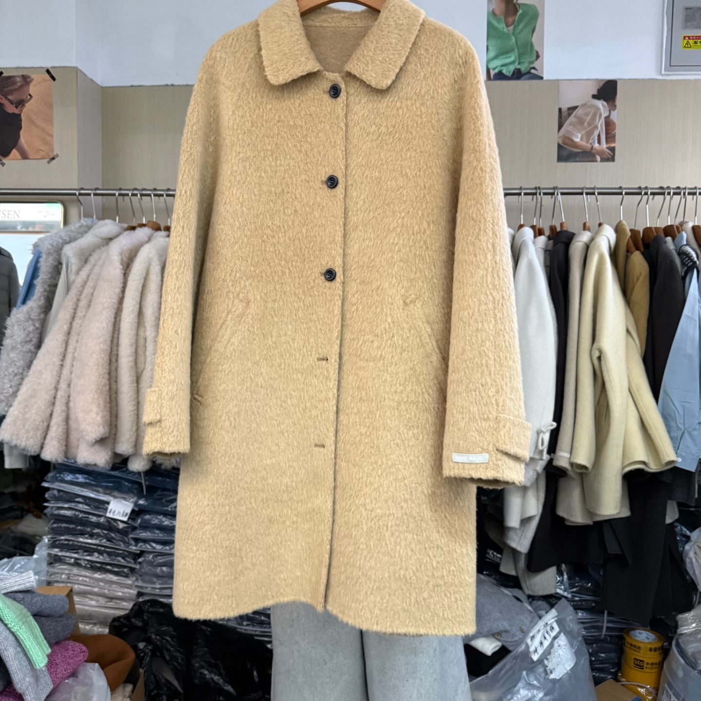 韩版学院风驼色苏丽羊毛呢大衣