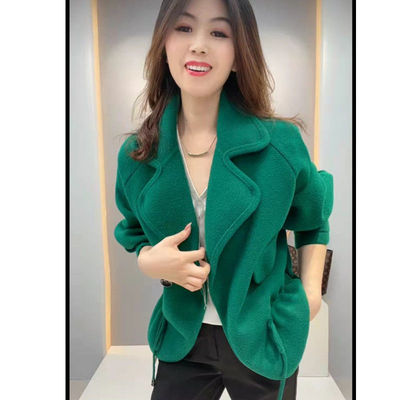 韩版秋冬新款女装毛呢外套短款加厚西装领修身开衫呢子大衣女